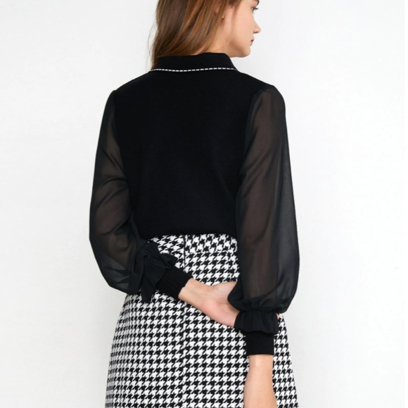 J.ING Malika Vintage-Inspired Black Collared Cardigan with Sheer Sleeves - Picture 5 of 11